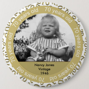 Badge Rond 15,2 Cm Modèle photo : 70e anniversaire Gold and White Th