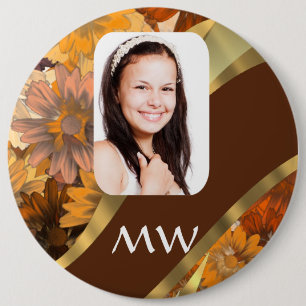 Badge Rond 15,2 Cm modèle photo Brown à fleurs