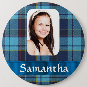 Badge Rond 15,2 Cm Modèle photo plaid bleu tartan