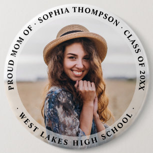 Badge Rond 15,2 Cm Moderne Simple Fière Maman Diplômée Photo Sombre