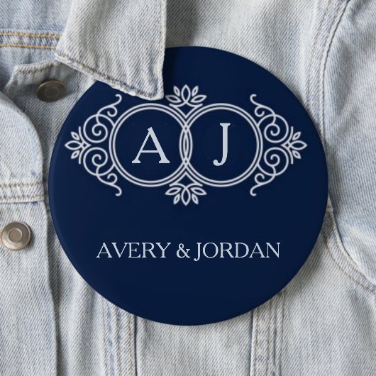Badge Rond 15,2 Cm Monogram initials wedding  frame minimal design  (En situation)