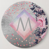 Badge Rond 15,2 Cm Monogram Silver Navy Rosegold Girly Newlyweds Cade (Devant)