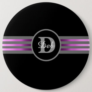 Badge Rond 15,2 Cm Monogramme Cercle Silhouette Gris et Noir