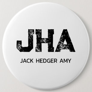 BADGE ROND 15,2 CM MONOGRAMME DE NOM À TROIS LETTRES MINIMALISTE NOIR