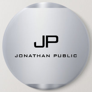 Badge Rond 15,2 Cm Monogramme Faux Argent Metallic Modèle