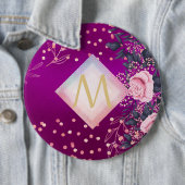 Badge Rond 15,2 Cm Monogramme Magenta Rosegold Parties scintillant mé (En situation)