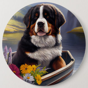 Badge Rond 15,2 Cm Montagne bernoise sur une pagaie : une aventure Pi