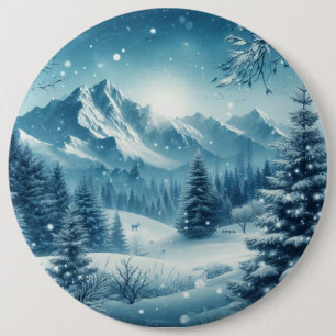 Badge Rond 15,2 Cm Montagne d'hiver de neige