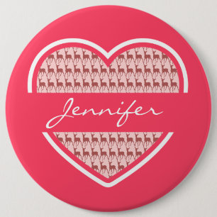 Badge Rond 15,2 Cm Motif de cerfs de coeur rose chaud Nom personnalis