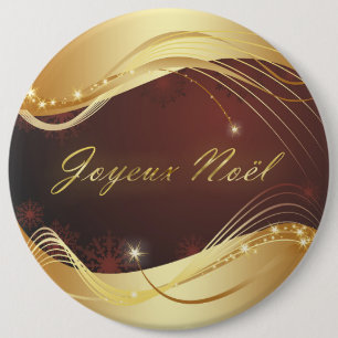 Badge Rond 15,2 Cm Motif de Noël doré avec arrière - plan rouge...
