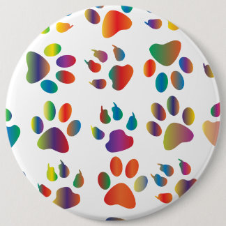 Badge Rond 15,2 Cm Motif Empreintes de Patte Colorées