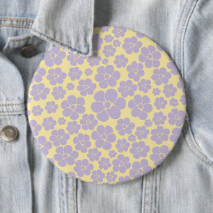 Badge Rond 15,2 Cm Motif Fleur - Pastel Jaune et Violet