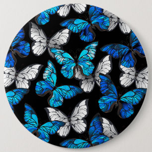 Badge Rond 15,2 Cm Motif sans couture sombre avec papillons bleus Mor