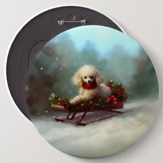 Badge Rond 15,2 Cm Neige de Noël caniche hiver (Devant & derrière)