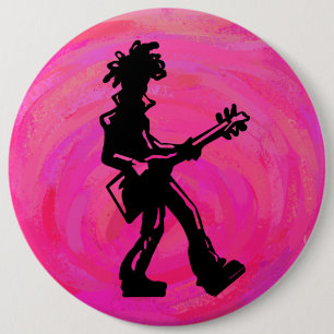 Badge Rond 15,2 Cm New York Boogie Nights Guitare Hot Pink
