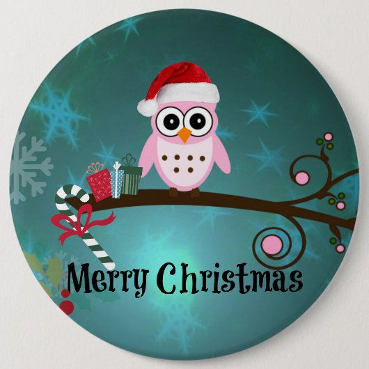 Badge Rond 15,2 Cm Noël à père Noël Owl (Devant)