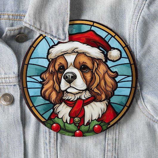 Badge Rond 15,2 Cm Noël Cavalier King Charles Spaniel (En situation)