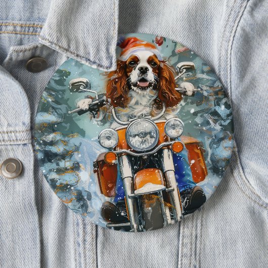 Badge Rond 15,2 Cm Noël Cavalier King Charles Spaniel (En situation)