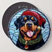 Badge Rond 15,2 Cm Noel de verre tendu Rottweiler (Devant & derrière)