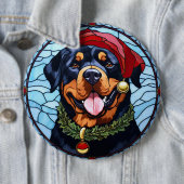 Badge Rond 15,2 Cm Noel de verre tendu Rottweiler (En situation)