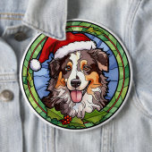 Badge Rond 15,2 Cm Noël du berger australien (En situation)