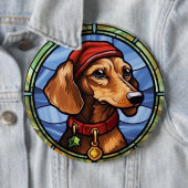 Badge Rond 15,2 Cm Noël en verre teint Dachshund (En situation)