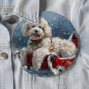 Badge Rond 15,2 Cm Noël Fête du Chien Caniche