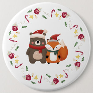 Badge Rond 15,2 Cm Noël/hiver Mignonne Ours et renard