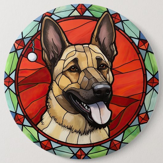 Badge Rond 15,2 Cm Noël Malinois Belge en Verre (Devant)