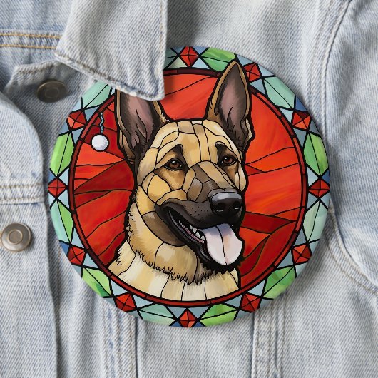 Badge Rond 15,2 Cm Noël Malinois Belge en Verre (En situation)