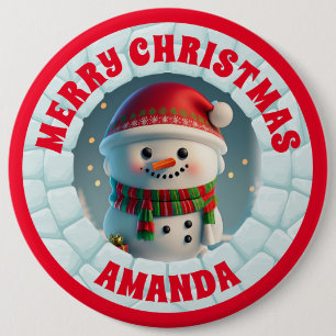 Badge Rond 15,2 Cm Noël Snowman 3D Personnalisé Enfants