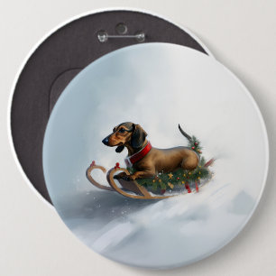 Badge Rond 15,2 Cm Noël teckel neige hiver