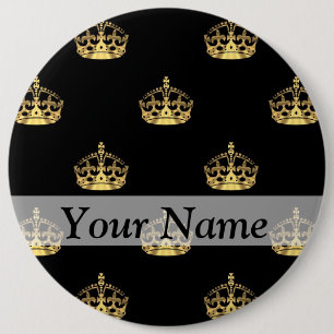 Badge Rond 15,2 Cm Noir et motif de couronne d'or