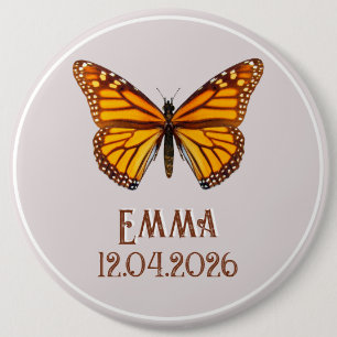 Badge Rond 15,2 Cm Nom personnalisé de papillon monarque Date Art