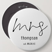 Badge Rond 15,2 Cm Nouveau Mariée Mme Nom du script Keepsaké (Devant & derrière)
