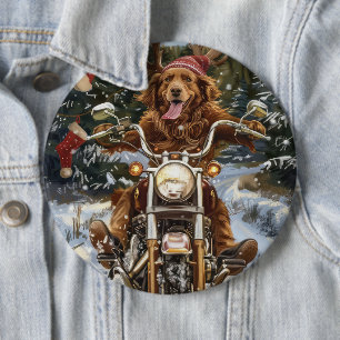 Badge Rond 15,2 Cm Nouvelle-Écosse Chien Conduisant Moto Noël