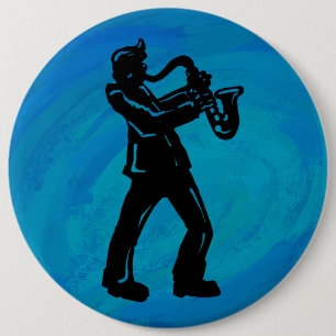 Badge Rond 15,2 Cm Nuits de Boogie à New York Saxophone Bleu