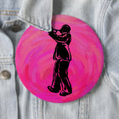 Badge Rond 15,2 Cm Nuits de Boogie à New York Trompette Rose vif (En situation)