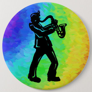 Badge Rond 15,2 Cm Nuits de Boogie de New York Saxophone Arc-en-ciel