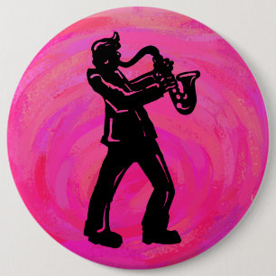 Badge Rond 15,2 Cm Nuits de Boogie de New York Saxophone Rose Chaud