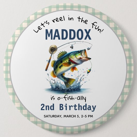Badge Rond 15,2 Cm O-Fish-Ally Deux pêcheurs 2e anniversaire (Devant)