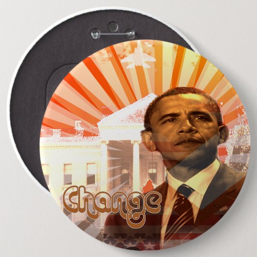 Badge Rond 15,2 Cm Obama change (Devant & derrière)