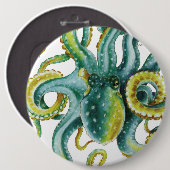 Badge Rond 15,2 Cm Octopus Green Tentacles Aquarelle Art (Devant & derrière)