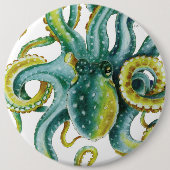 Badge Rond 15,2 Cm Octopus Green Tentacles Aquarelle Art (Devant)