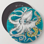 Badge Rond 15,2 Cm Octopus Tentacles encre turquoise verte (Devant & derrière)