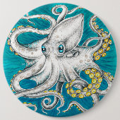 Badge Rond 15,2 Cm Octopus Tentacles encre turquoise verte (Devant)