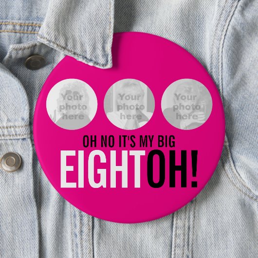 Badge Rond 15,2 Cm Oh non, c'est mon GROS HUGHTOH ! Bouton rose photo (En situation)