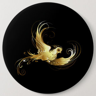 Badge Rond 15,2 Cm Oiseau d'or sur Arrière - plan noir