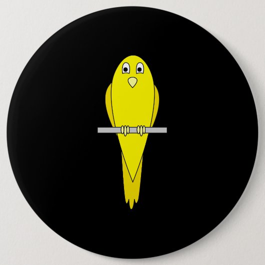 Badge Rond 15,2 Cm Oiseau jaune. Canary. Sur Noir. (Devant)