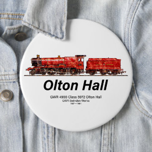 Badge Rond 15,2 Cm Olton Hall Train à vapeur Vintage Anglais Locomoti